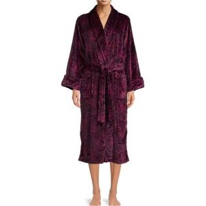 Natori‎ burgundy and black leopard super soft velour plush robe size large new!!
